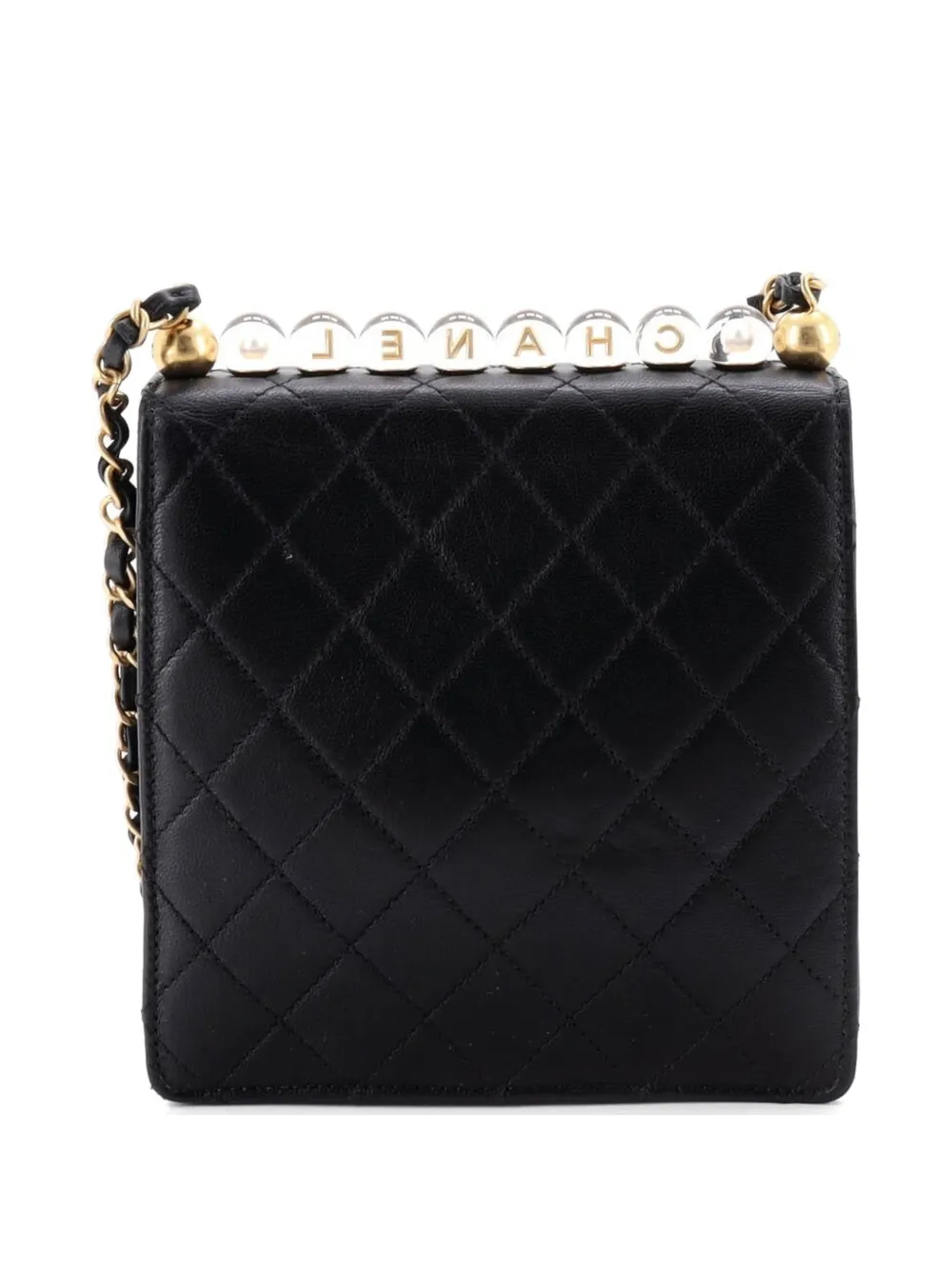  Chanel Pre-owned Chic Pearls Flap Bag Quilted Goatskin With Acrylic Beads Mini Crossbody Bag - Black 