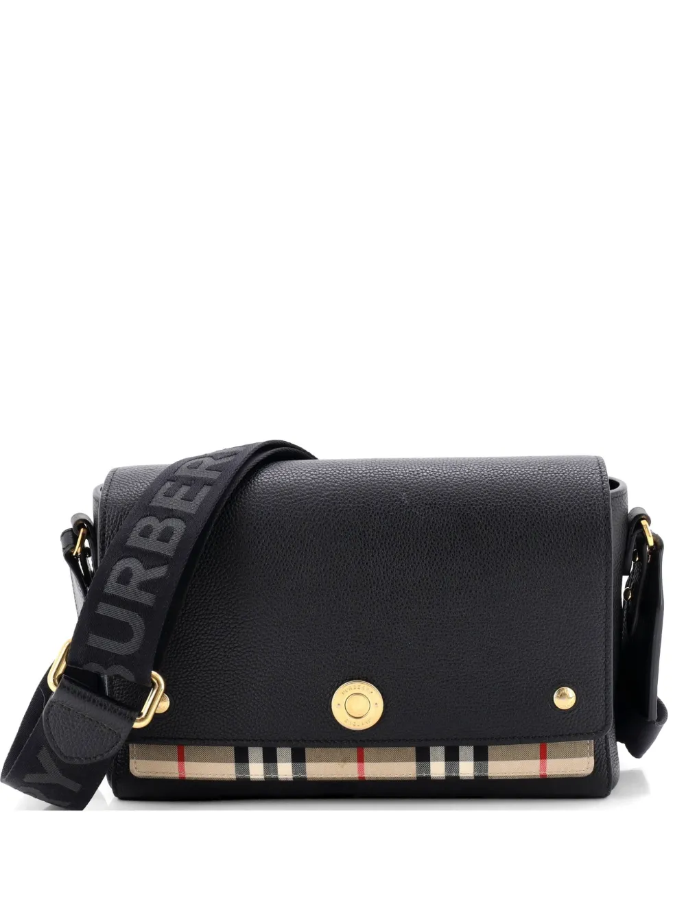 Burberry Pre-Owned Borsa a tracolla Note media in pelle e tela con motivo Vintage Check - Nero