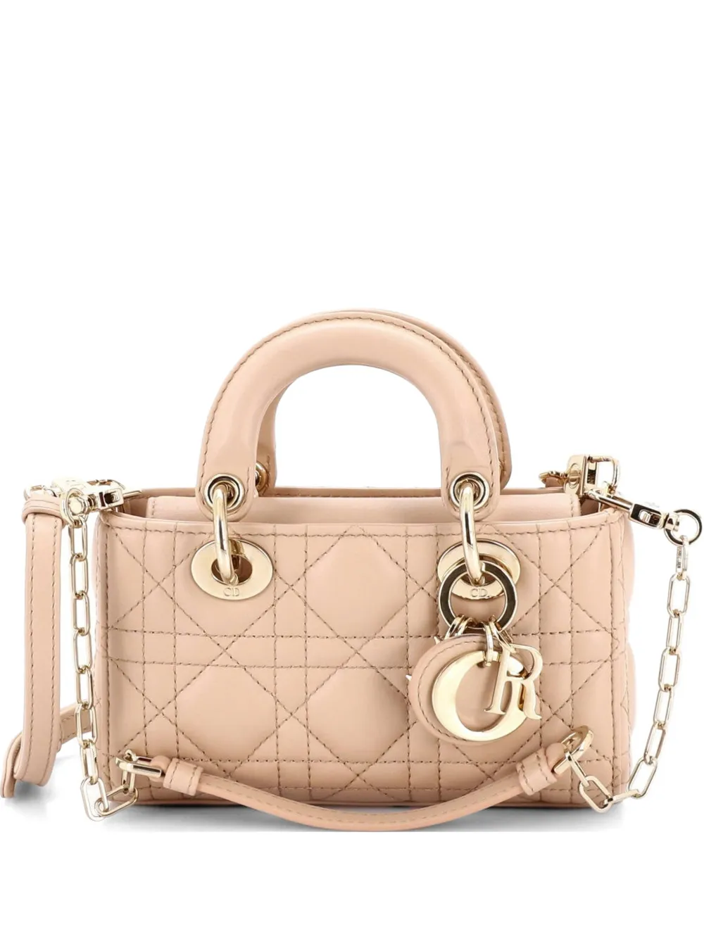 Christian Dior Pre-Owned Lady D-Joy Bag Cannage Quilt Lambskin Micro satchel - Nude