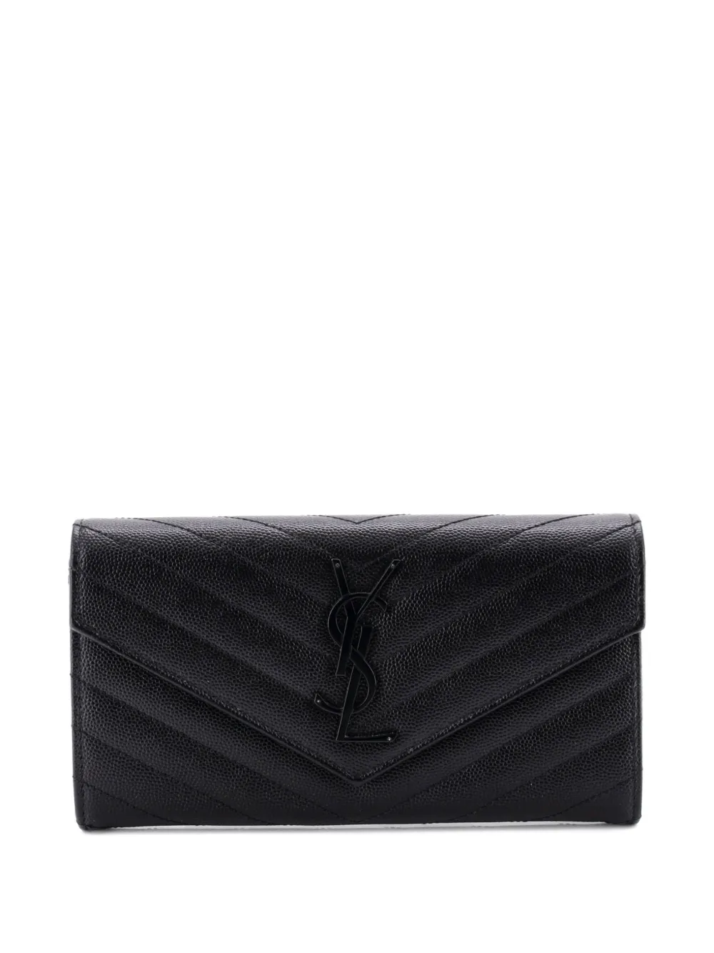 Saint Laurent Pre-Owned Classic Monogram Flap Wallet Matelasse Chevron Leather Large small wallets - Nero