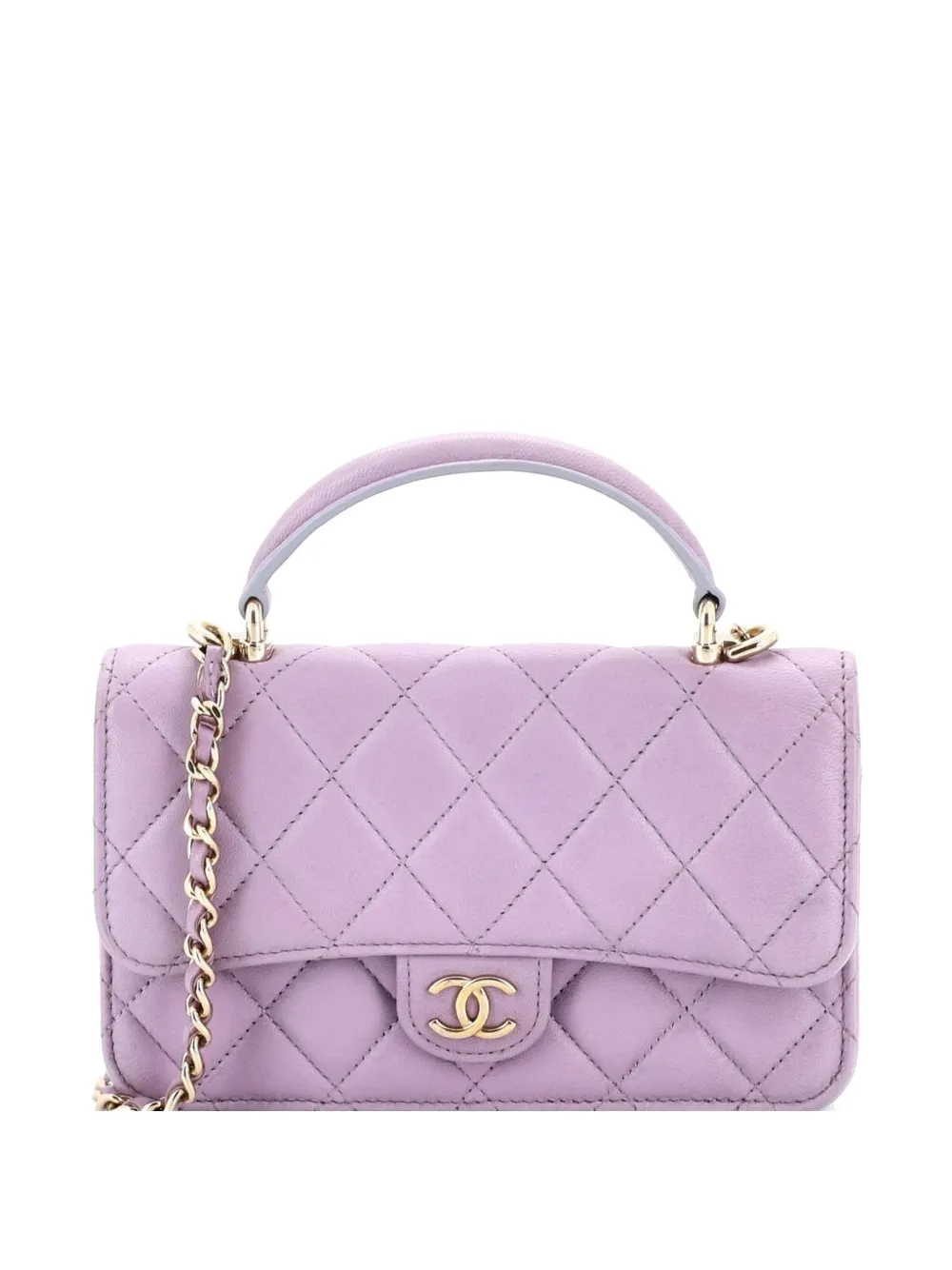 CHANEL Pre-Owned Borsa a tracolla in pelle di agnello trapuntata con battente e manico - Viola