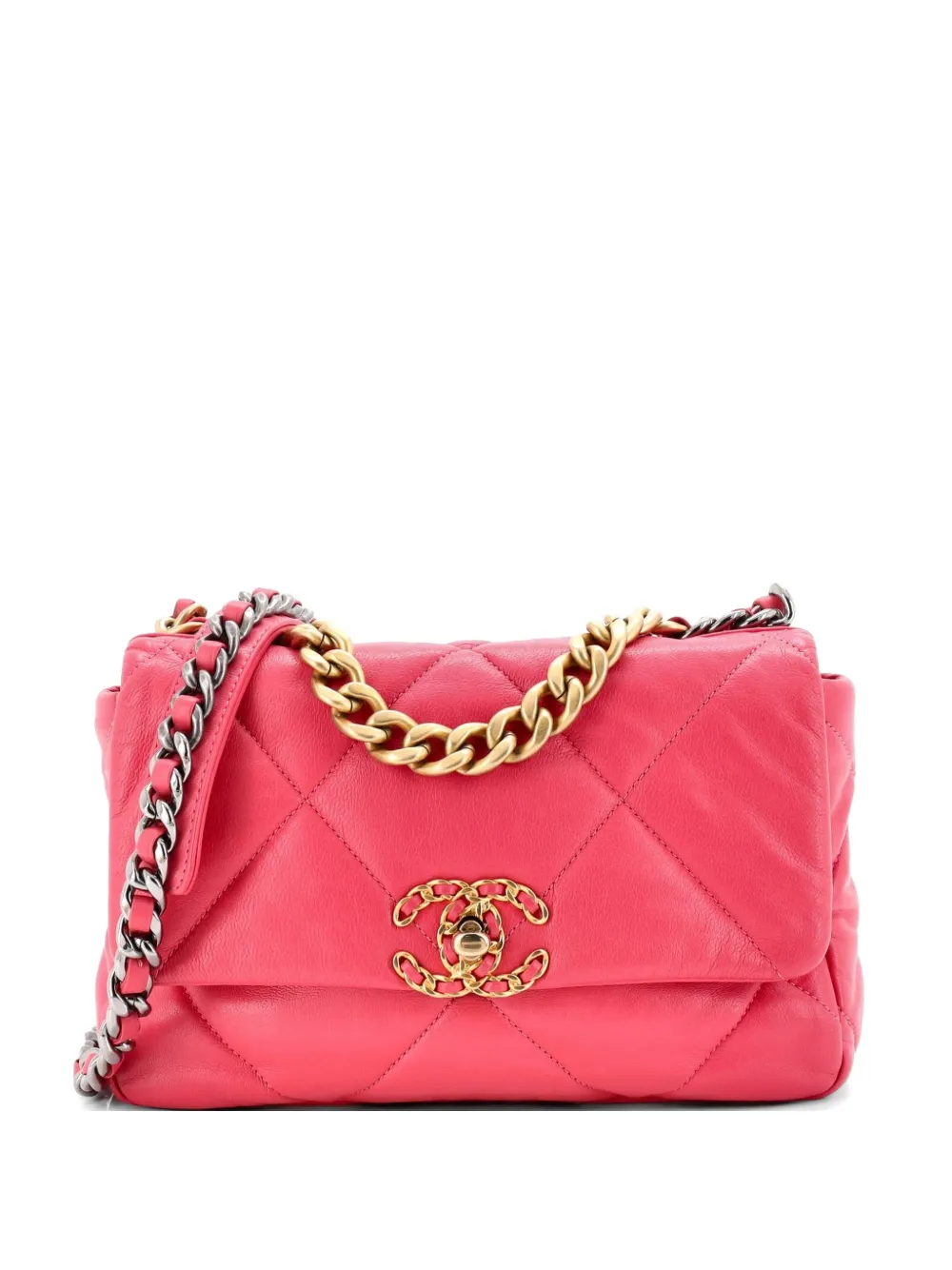 CHANEL Pre-Owned Borsa a tracolla 19 media in pelle trapuntata con battente - Rosa