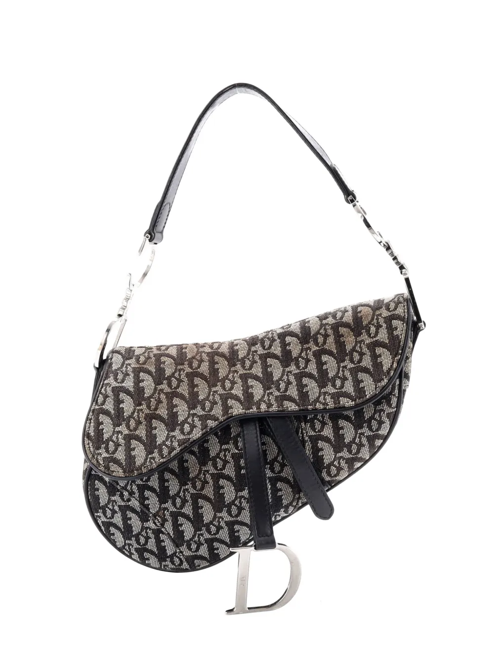 Christian Dior Pre-Owned Borsa a spalla Saddle media in tela Diorissimo - Nero