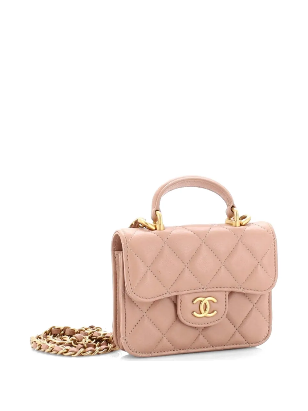 Top Handle Flap Coin Purse With Chain Quilted Lambskin Crossbody Bag
