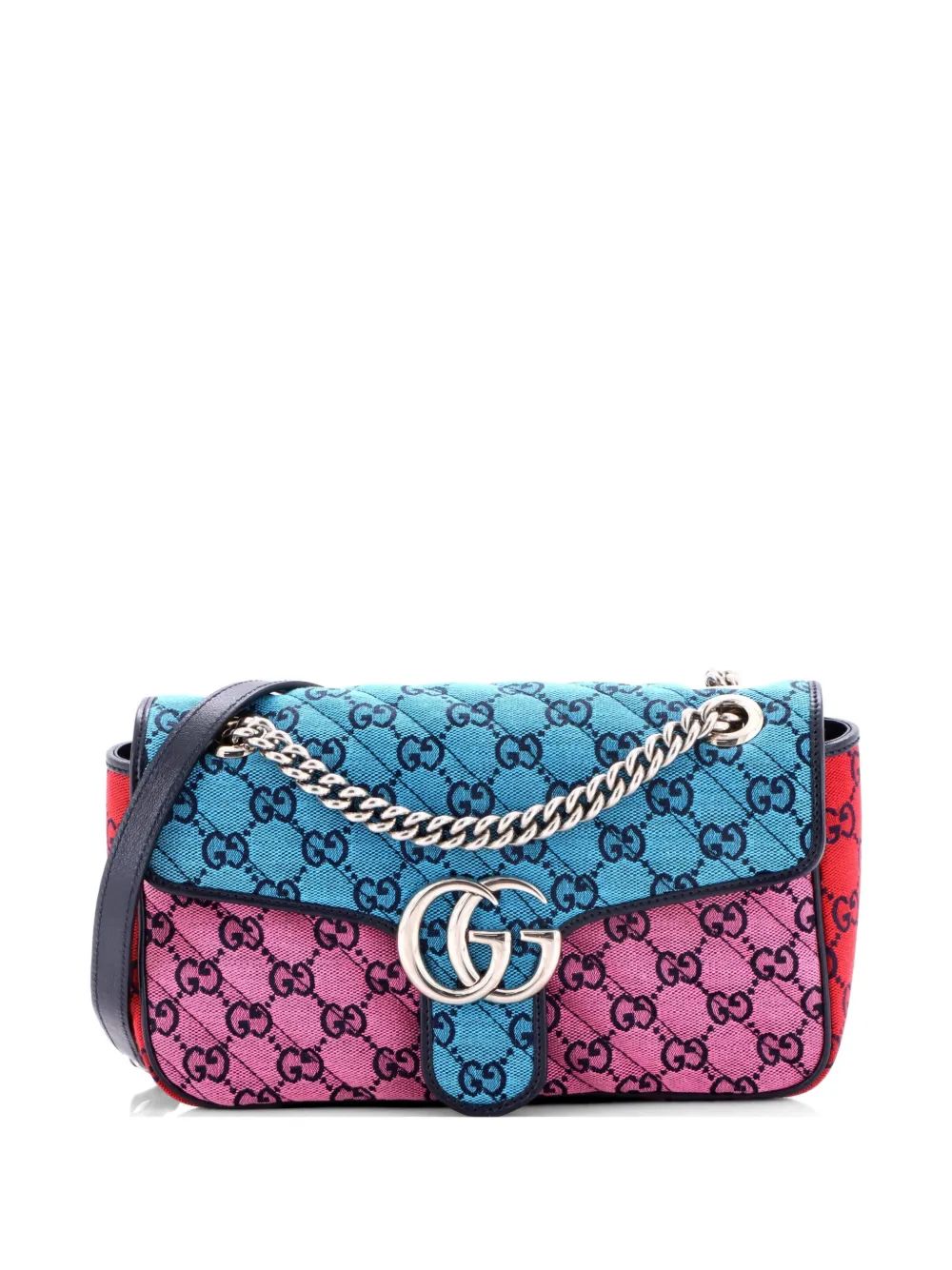 Gucci Pre-Owned Borsa a spalla GG Marmont piccola in tela GG e pelle con battente e motivo diagonale - Multicolore