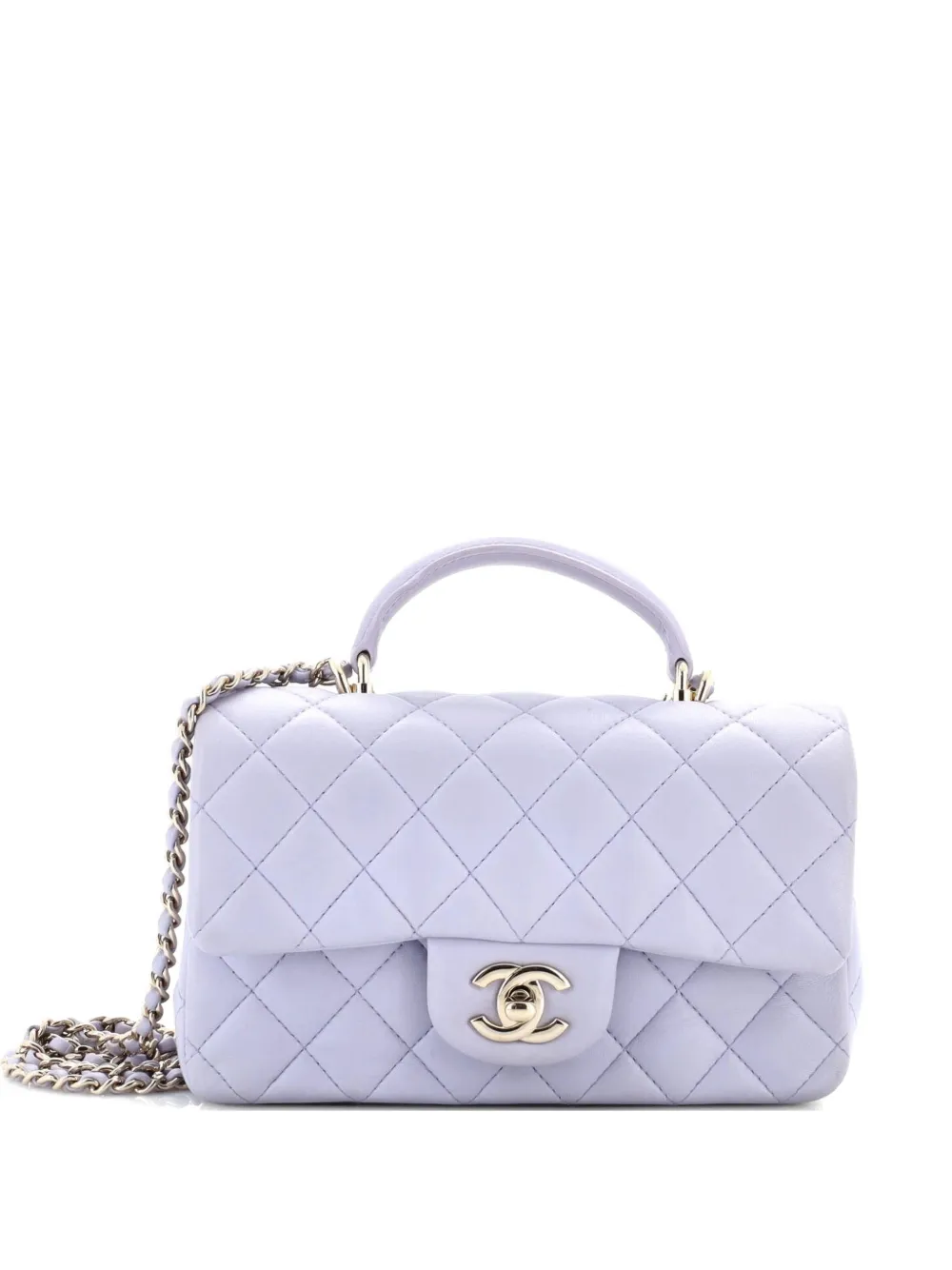 CHANEL Pre-Owned Borsa a spalla Classic Single Flap in pelle di agnello trapuntata con manico - Viola