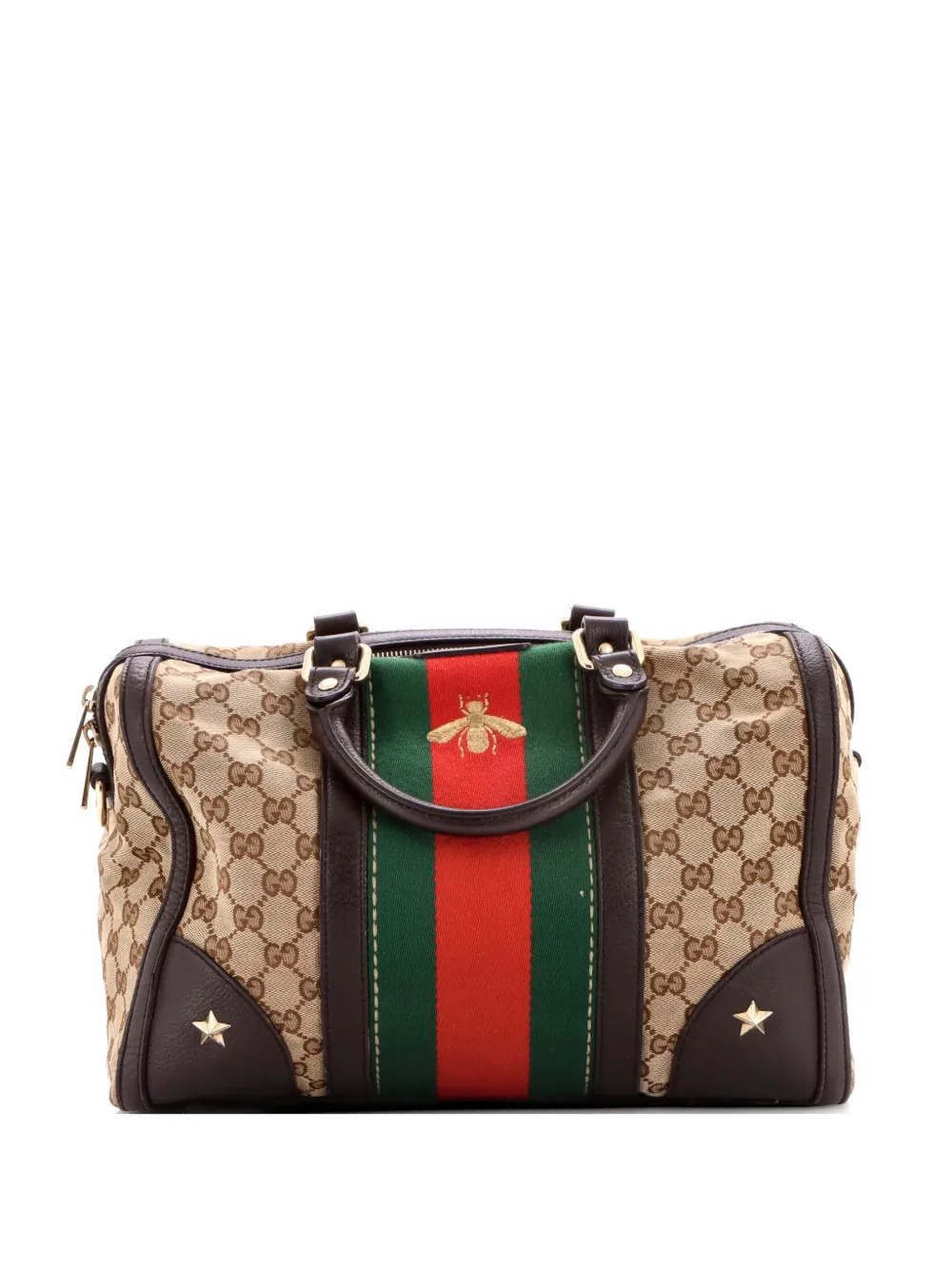 Gucci Pre-Owned Borsa a tracolla Boston Bee media in tela GG con decorazione Web - Marrone