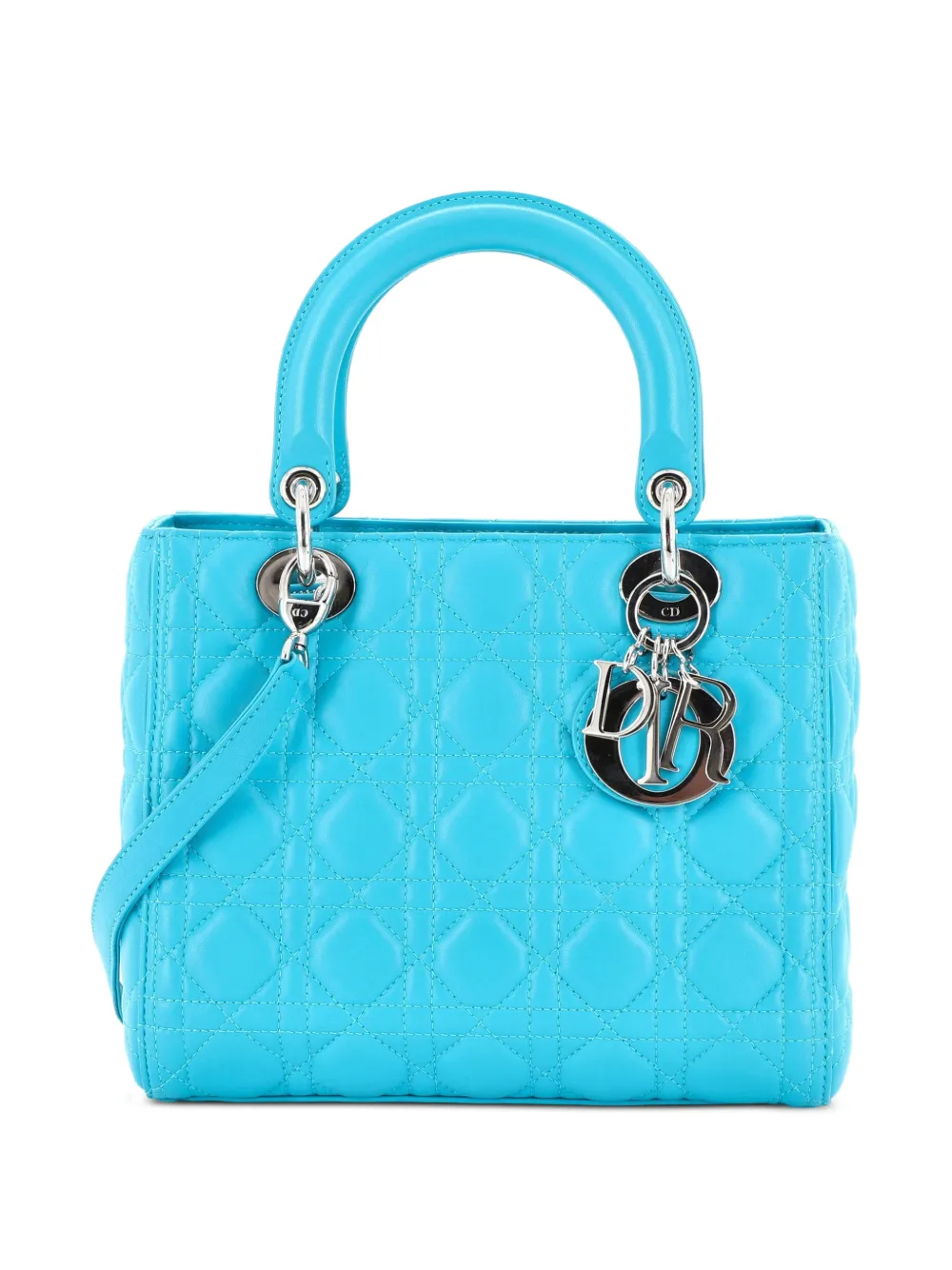 Christian Dior Pre-Owned Borsa a tracolla Lady Dior media in pelle di agnello trapuntata con motivo Cannage - Blu