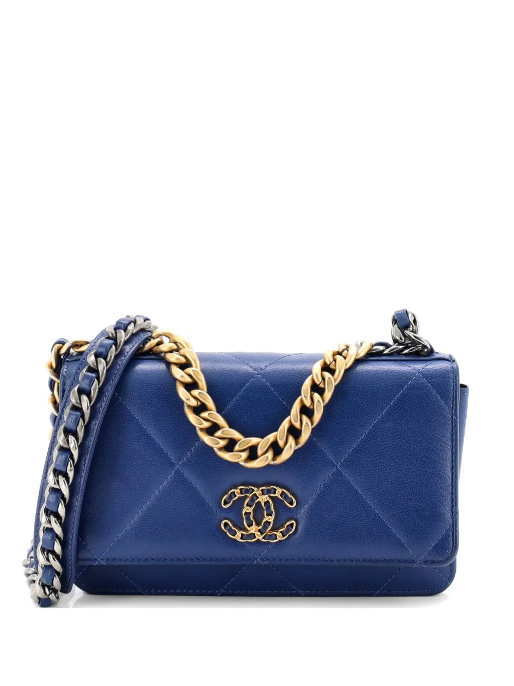 CHANEL Pre-Owned Borsa a tracolla 19 in pelle di agnello trapuntata con catena - Blu