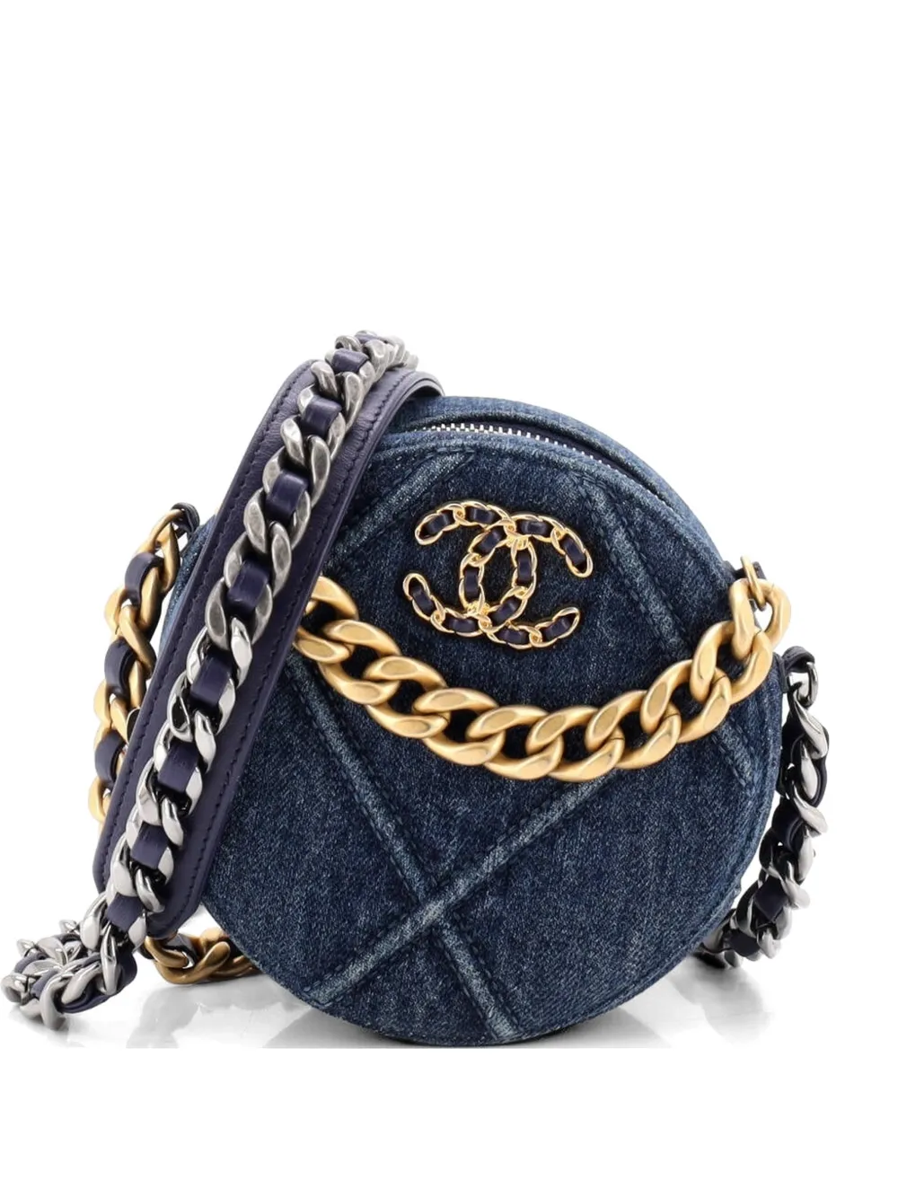 CHANEL Pre-Owned Clutch denim 19 tonda con catena - Blu