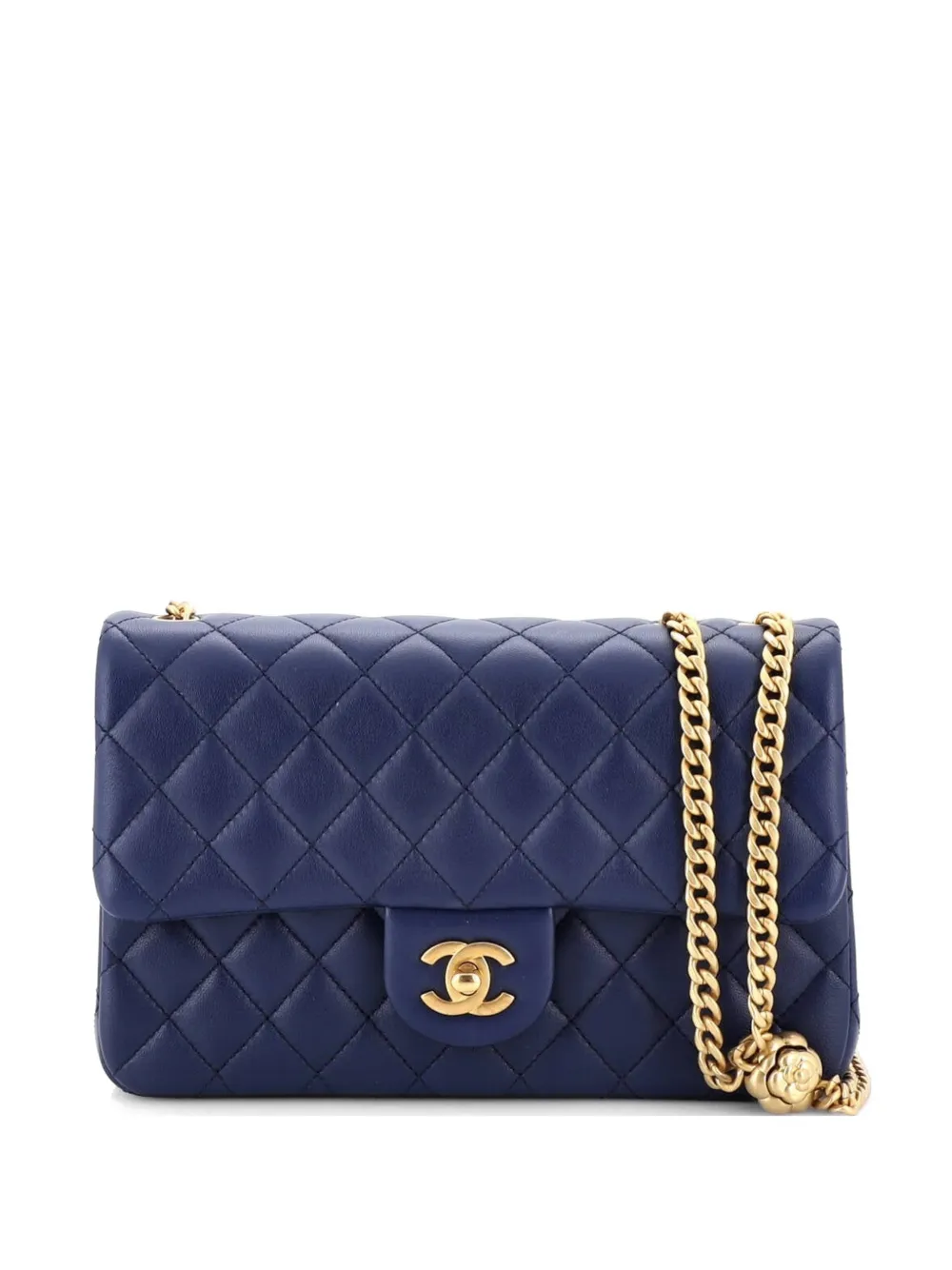 CHANEL Pre-Owned Borsa a spalla Sweet Camellia piccola in pelle di agnello trapuntata con catena regolabile - Blu