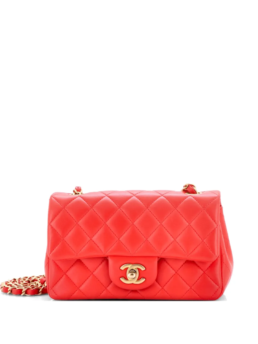 CHANEL Pre-Owned Borsa a tracolla Classic Flap mini in pelle di agnello trapuntata metallizzata - Rosso