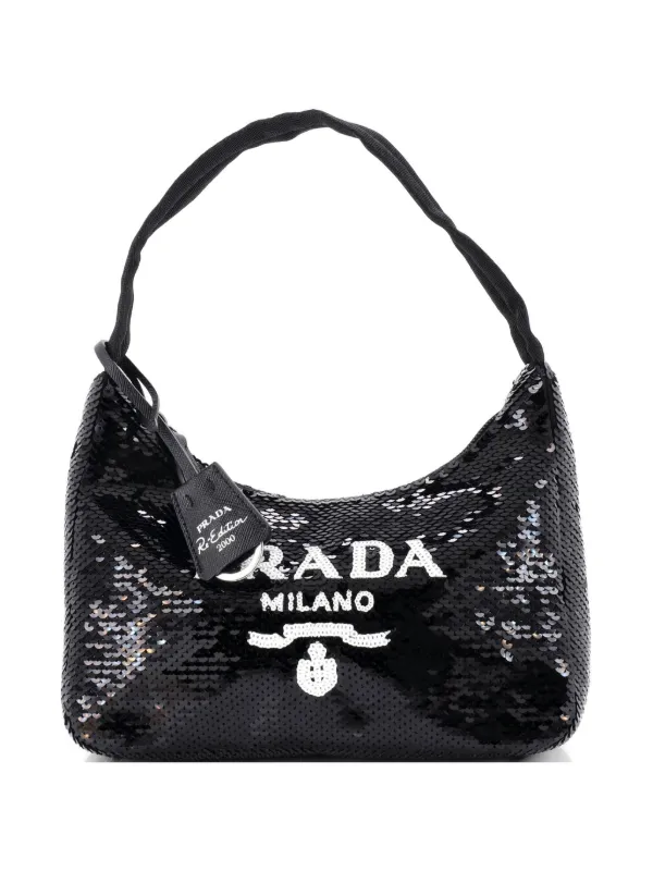 Prada Pre-owned Re-edition 2000 Sequins Mini Hobo Bag in Black