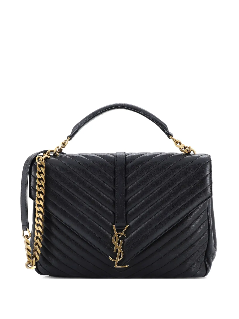 Saint Laurent Pre-Owned Classic Monogram College Bag Matelasse Chevron Leather Large shoulder bag - Nero