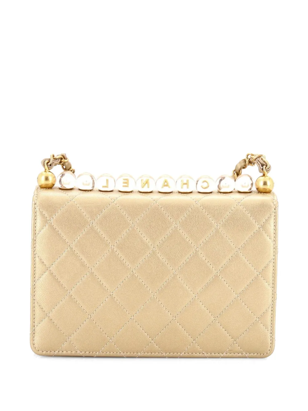  Chanel Pre-owned Chic Pearls Flap Bag Quilted Goatskin With Acrylic Beads Small Shoulder Bag - Gold 