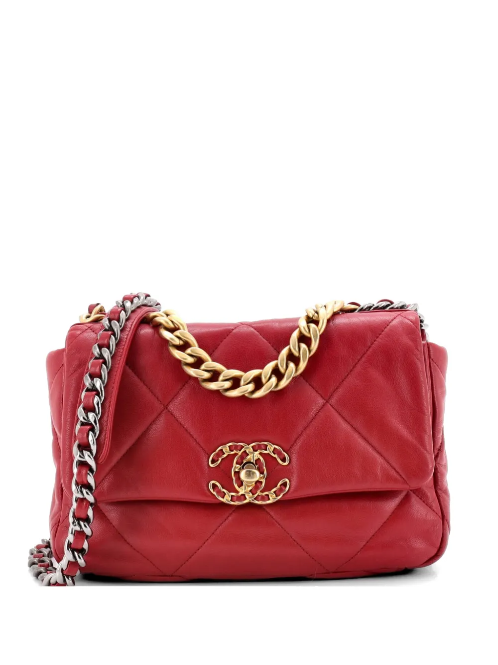 CHANEL Pre-Owned Borsa a tracolla 19 media in pelle trapuntata con battente - Rosso