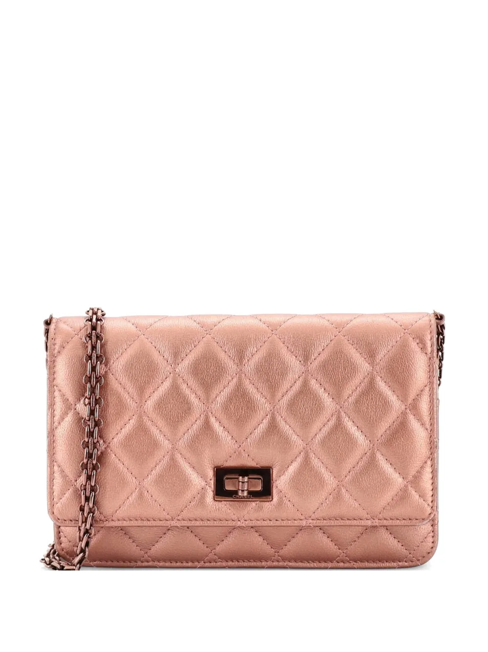 CHANEL Pre-Owned Borsa a tracolla Reissue 2.55 trapuntata in pelle di vitello metallizzata con catena - Rosa