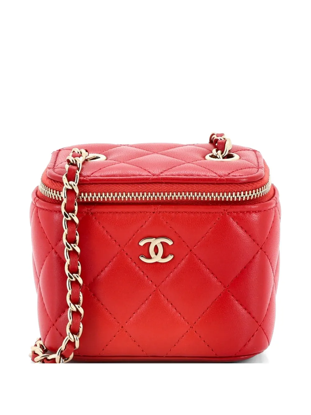 CHANEL Pre-Owned Borsa a tracolla Classic Vanity Case mini in pelle di agnello trapuntata con catena - Rosso
