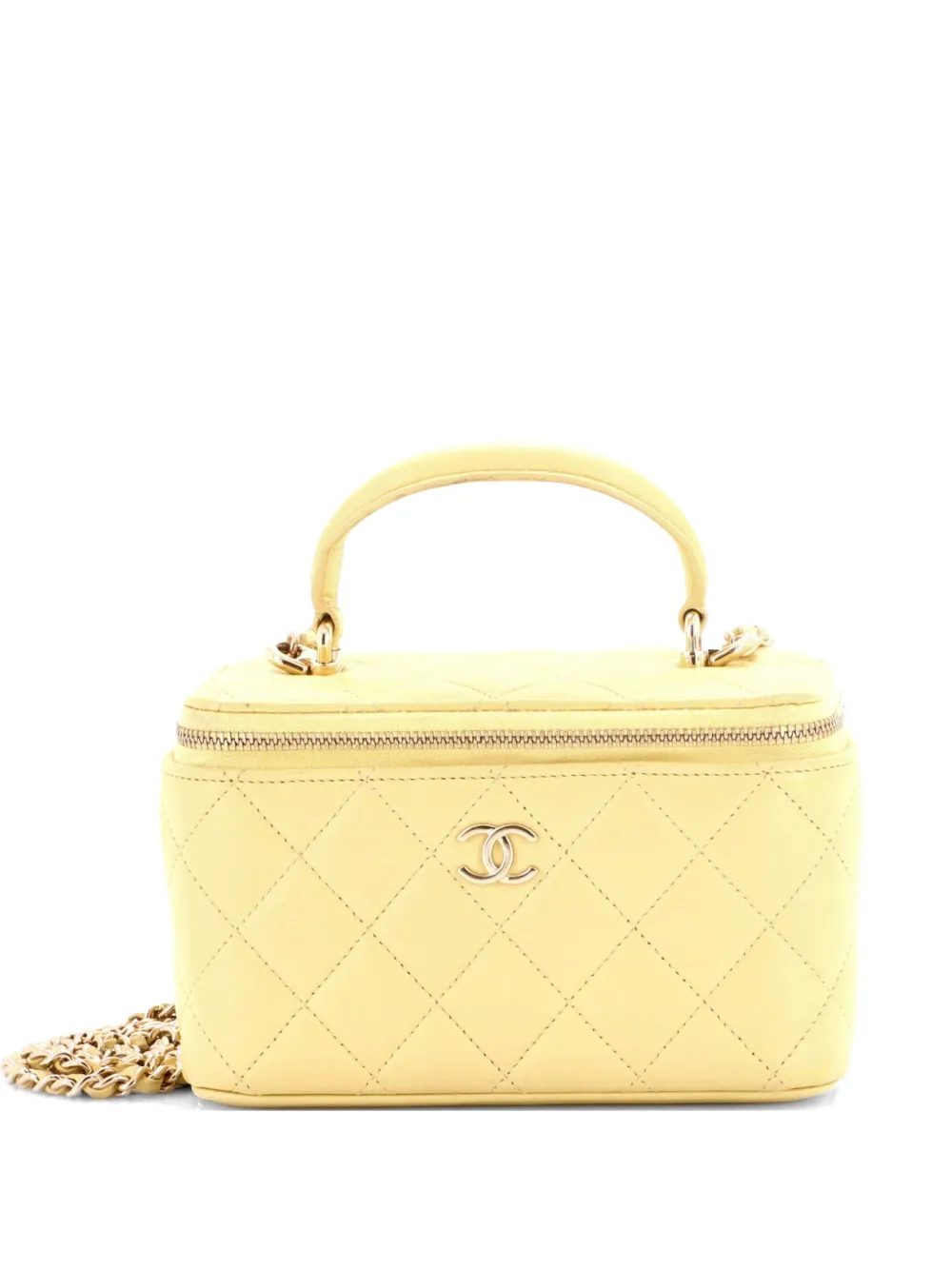 CHANEL Pre-Owned Borsa a tracolla Vanity Case mini in pelle di agnello trapuntata con manico - Giallo