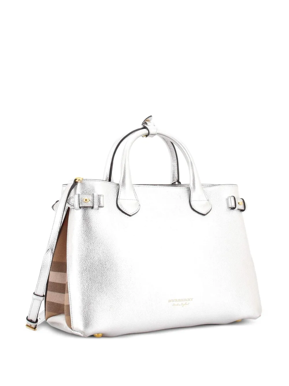 Banner Tote Leather And House Check Canvas Medium Satchel