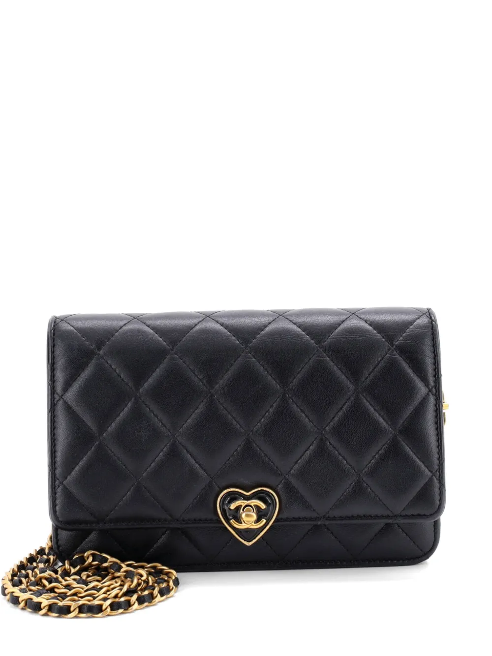 CHANEL Pre-Owned Borsa a tracolla Coco Love CC Heart in pelle di agnello trapuntata con catena - Nero
