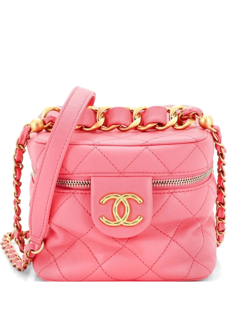 CHANEL Pre-Owned Borsa a tracolla Vanity Case piccola in pelle di vitello trapuntata con catena - Rosa
