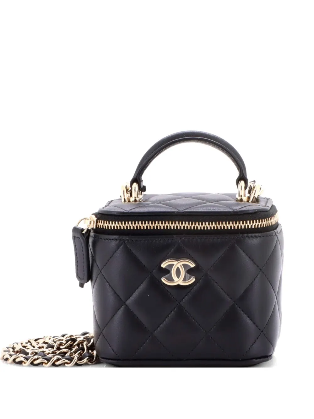 CHANEL Pre-Owned Borsa a tracolla Vanity Case mini in pelle di agnello trapuntata con manico - Nero