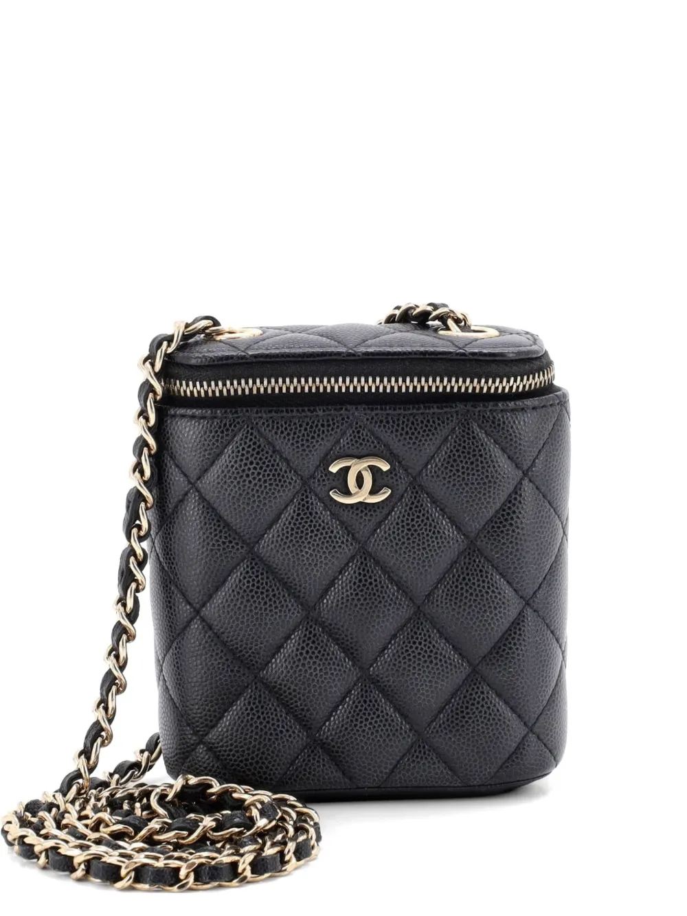 CHANEL Pre-Owned Borsa a spalla Vertical Classic Vanity Case mini in pelle Caviar trapuntata con catena - Nero