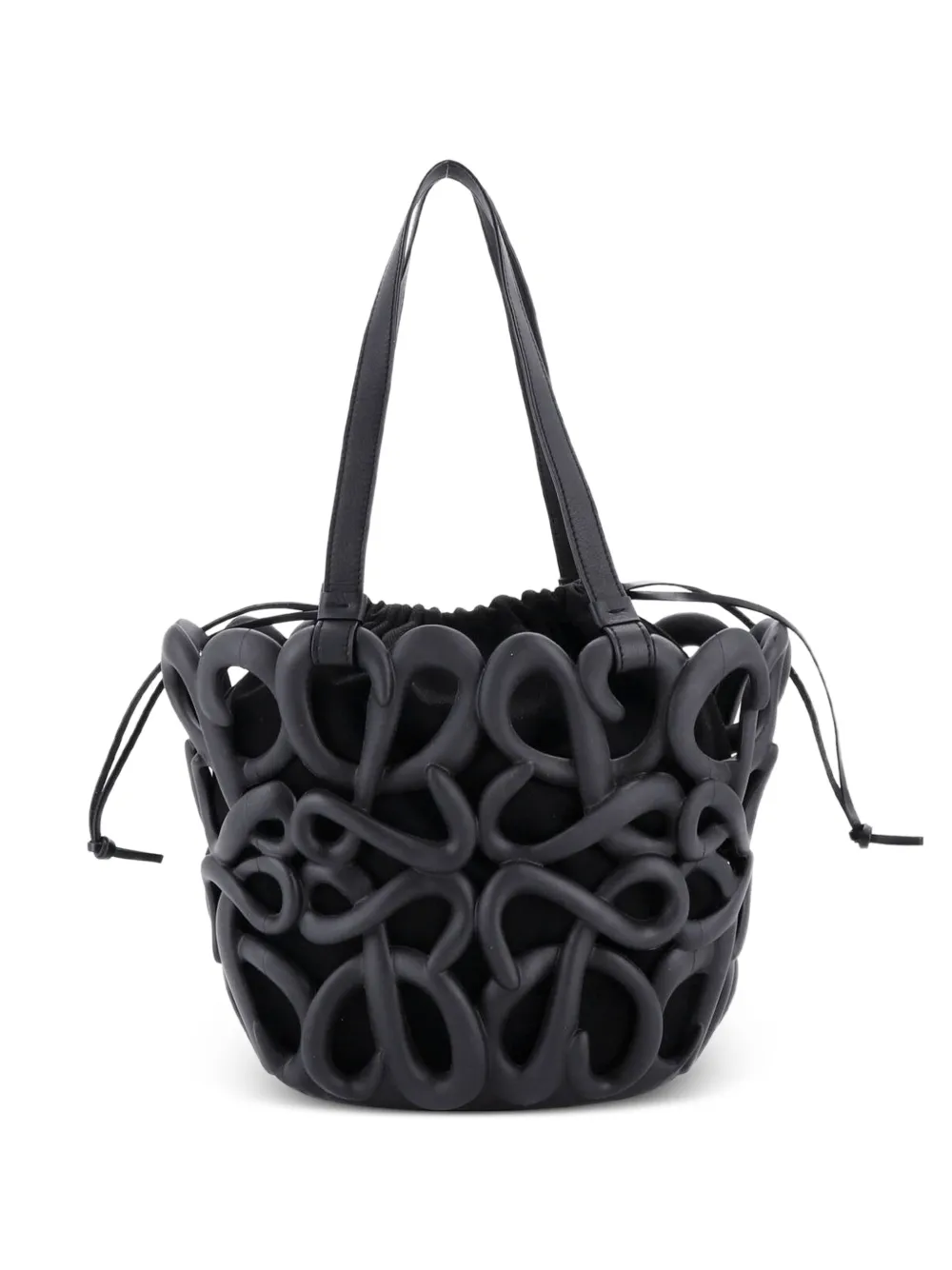Loewe Pre-Owned Inflated Anagram Cut Out Basket Rubber and Leather Small tote bag - Nero