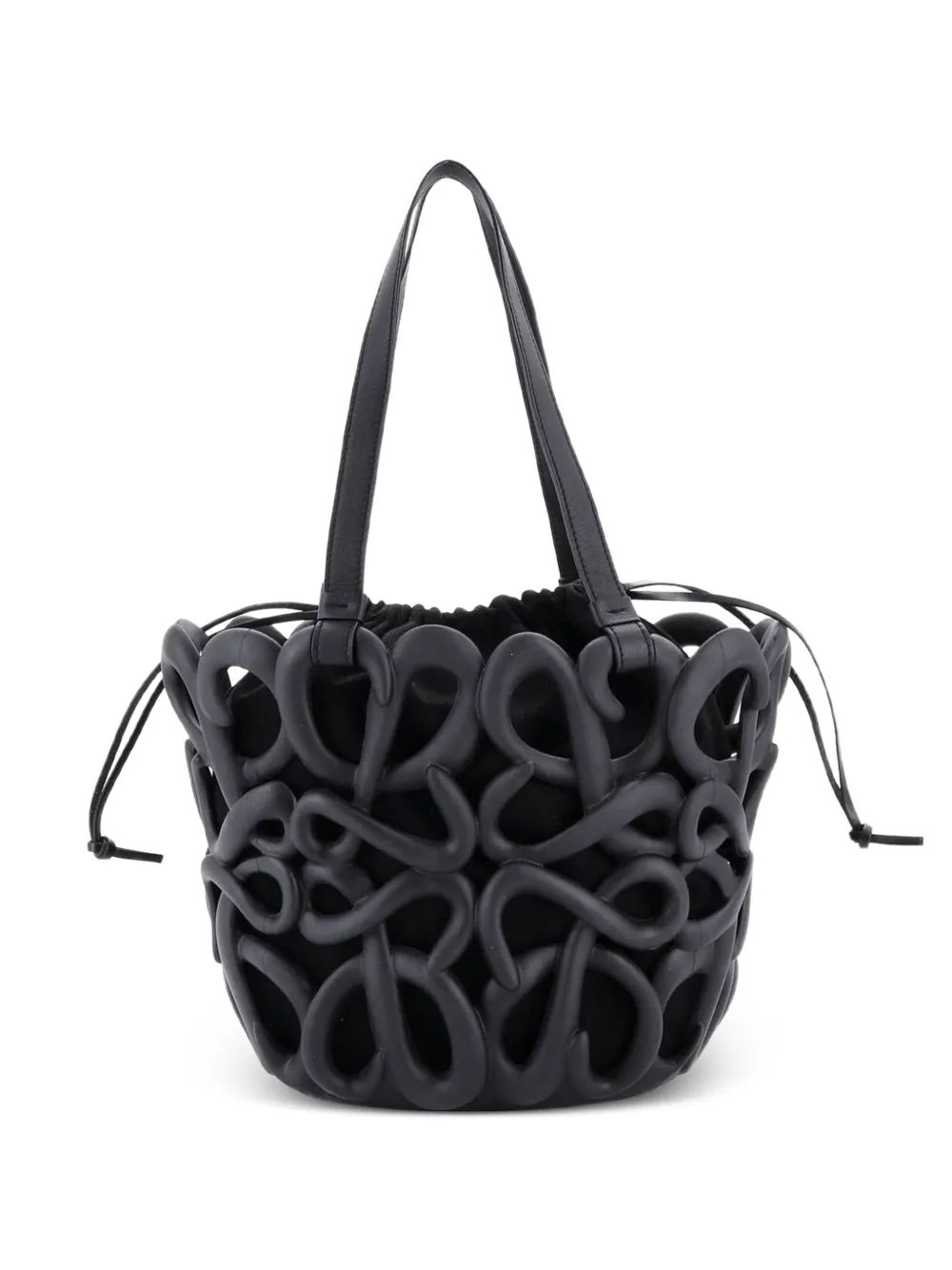 Loewe Pre-Owned Inflated Anagram Cut Out Basket Rubber and Leather Small tote bag - Nero
