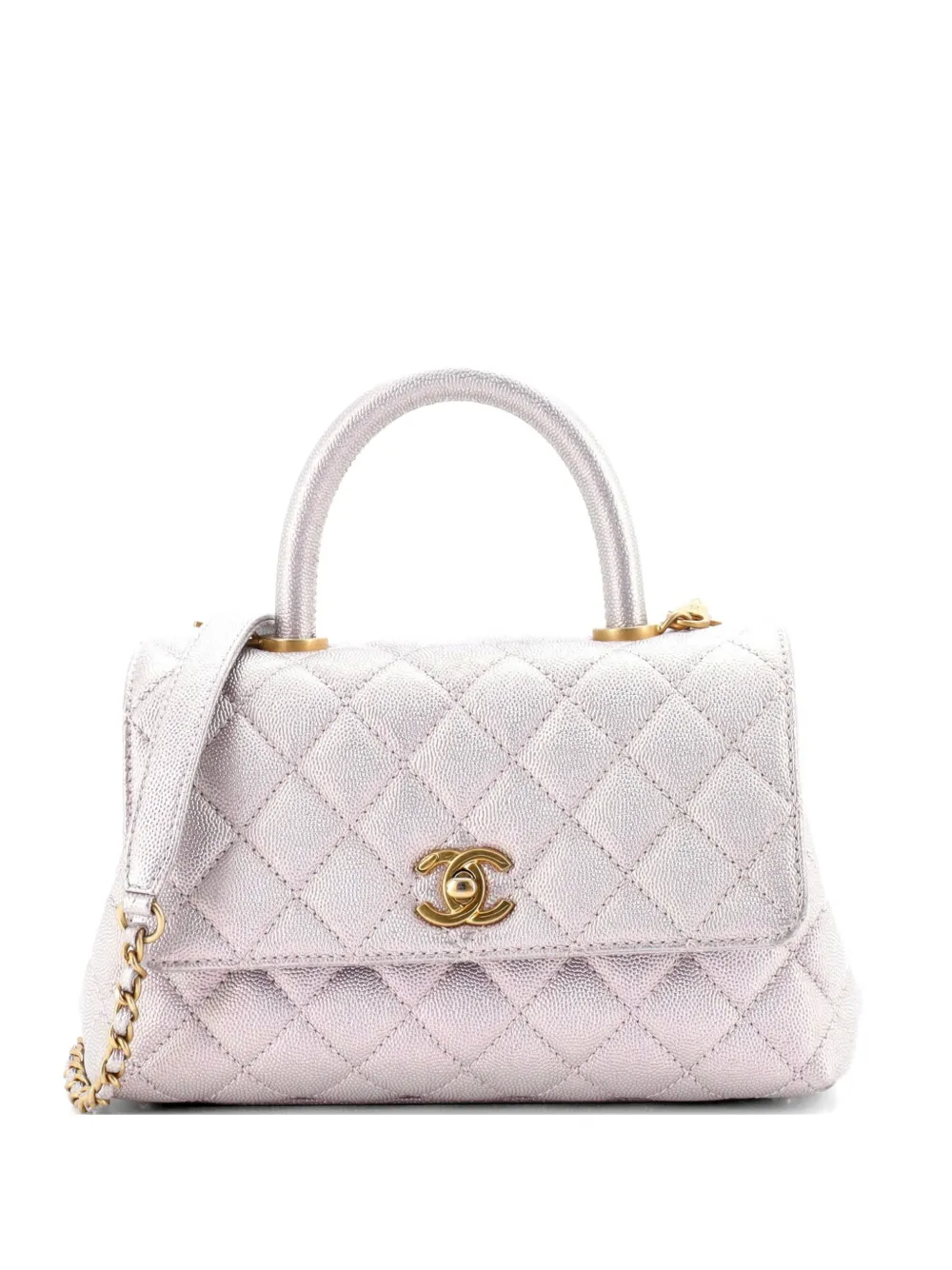 CHANEL Pre-Owned Borsa a tracolla Coco media in pelle Caviar iridescente trapuntata con manico - Effetto metallizzato