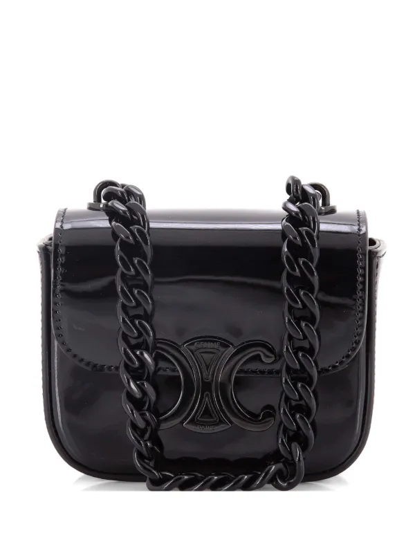 Celine Pre-owned Claude Chain Patent Mini Shoulder Bag in Black