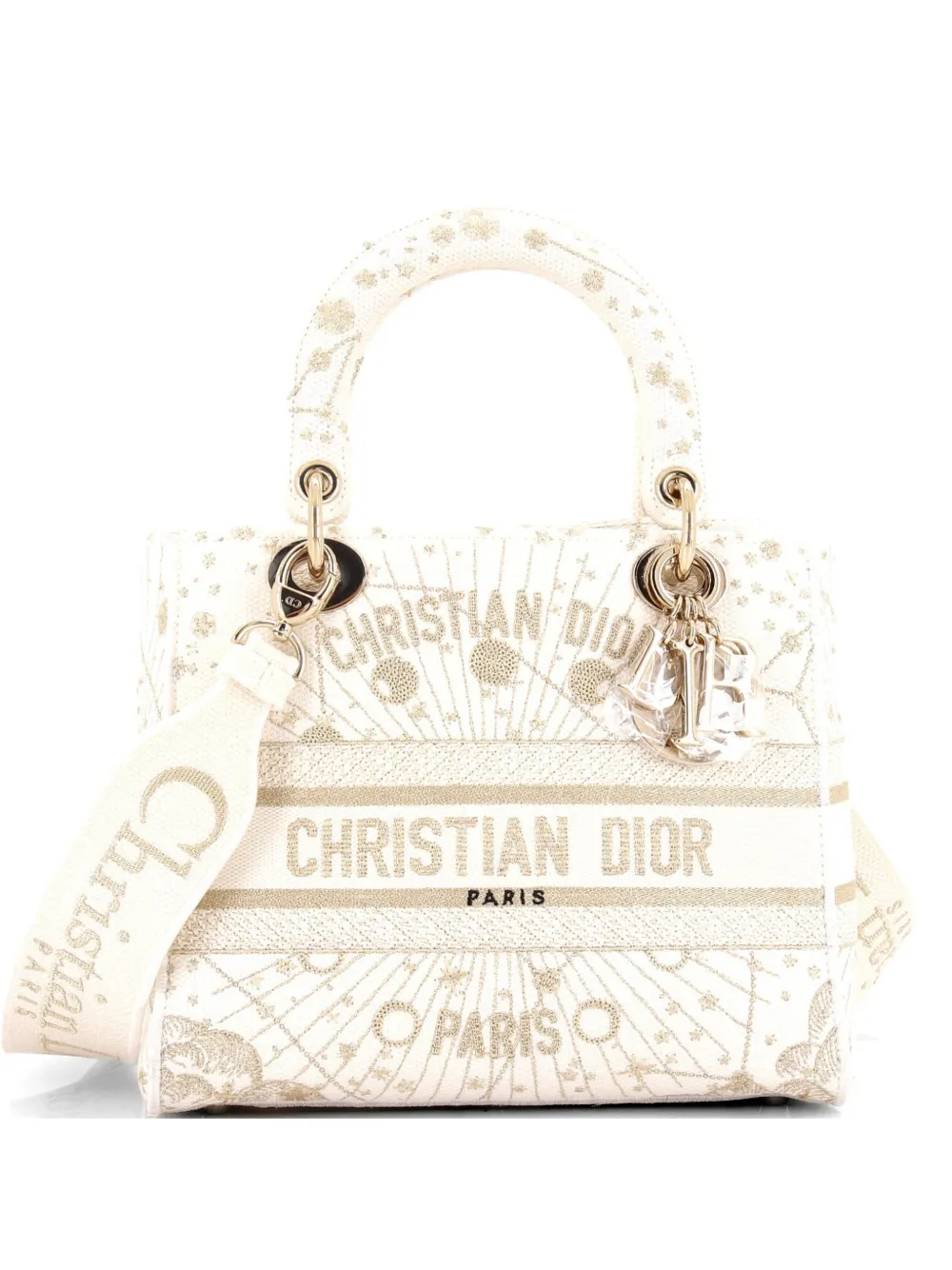 Christian Dior Pre-Owned Borsa a tracolla Lady D-Lite media in tela con ricamo - Toni neutri