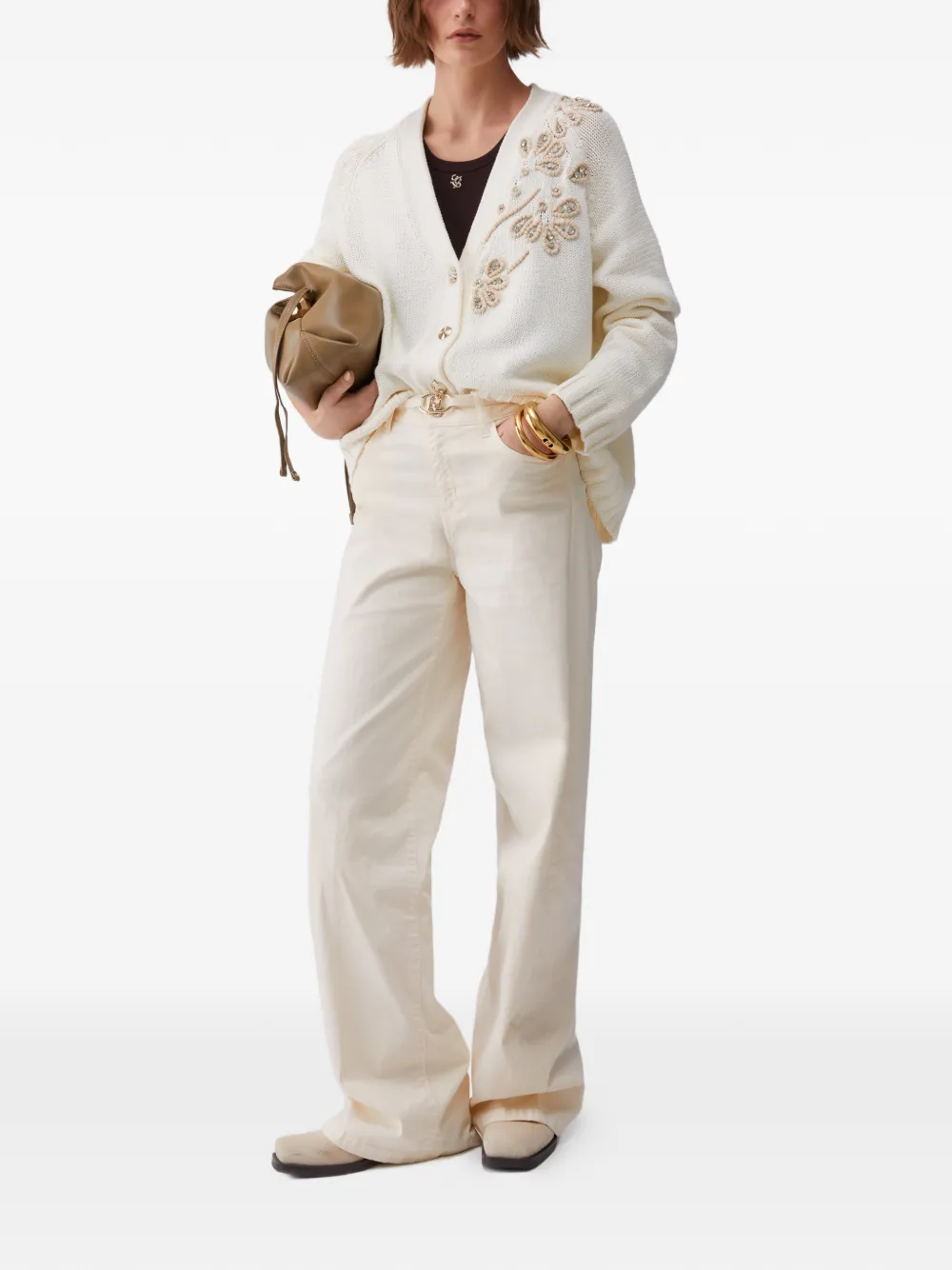  Liu Jo Bejewelled V-neck Cardigan - Neutrals 