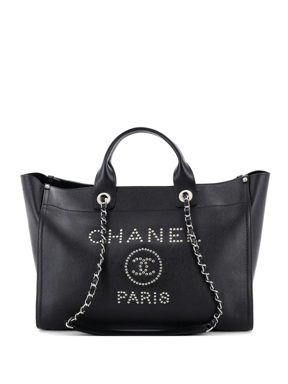CHANEL Pre-Owned Borsa tote Deauville media in pelle Caviar con borchie - Nero