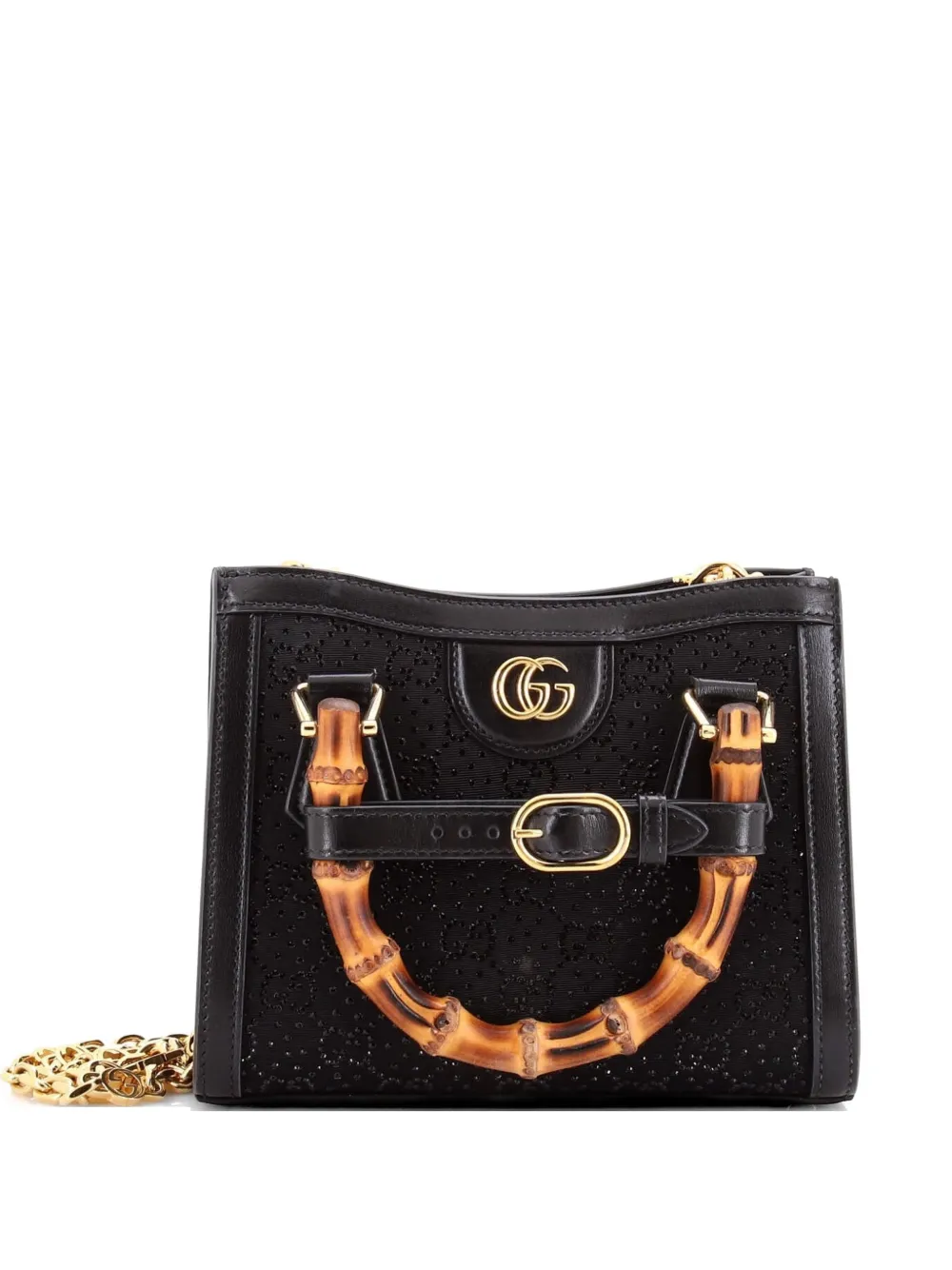 Gucci Pre-Owned Borsa tote Diana NM mini in tela GG con cristalli e manico in bambù - Nero