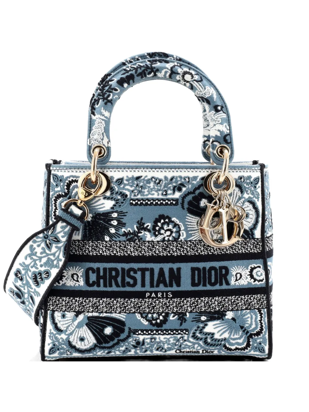 Christian Dior Pre-Owned Borsa a tracolla Lady D-Lite media in tela con ricamo - Blu