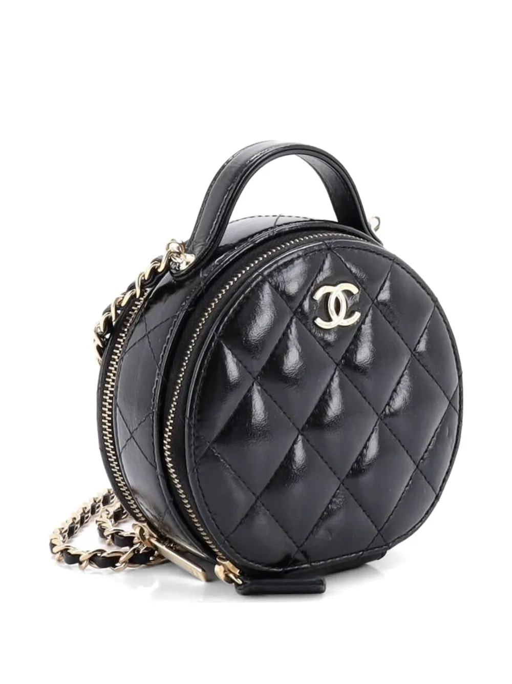 Handle With Care Round Vanity Case With Chain Quilted Lambskin Small Crossbody Bag