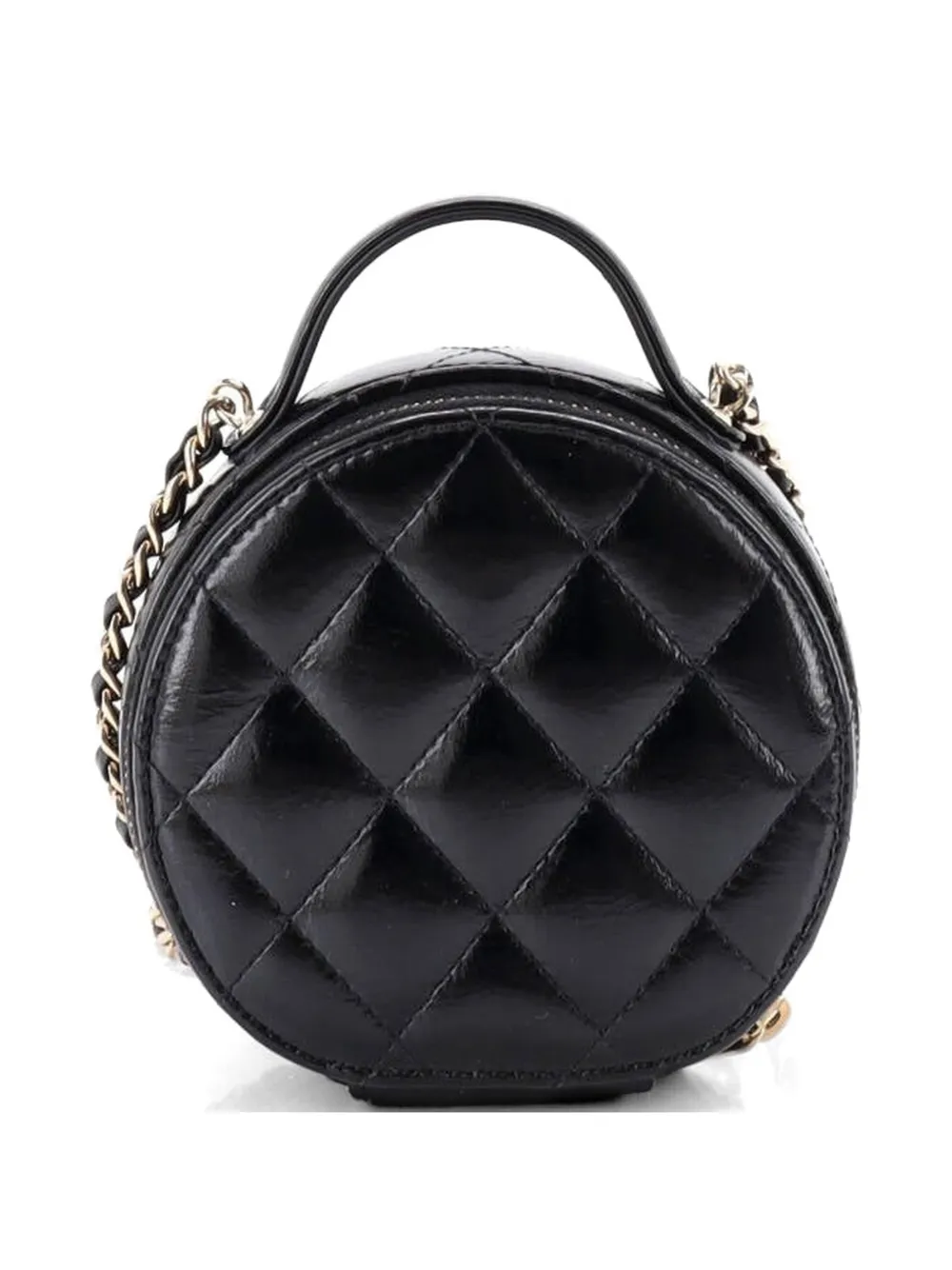 Handle With Care Round Vanity Case With Chain Quilted Lambskin Small Crossbody Bag