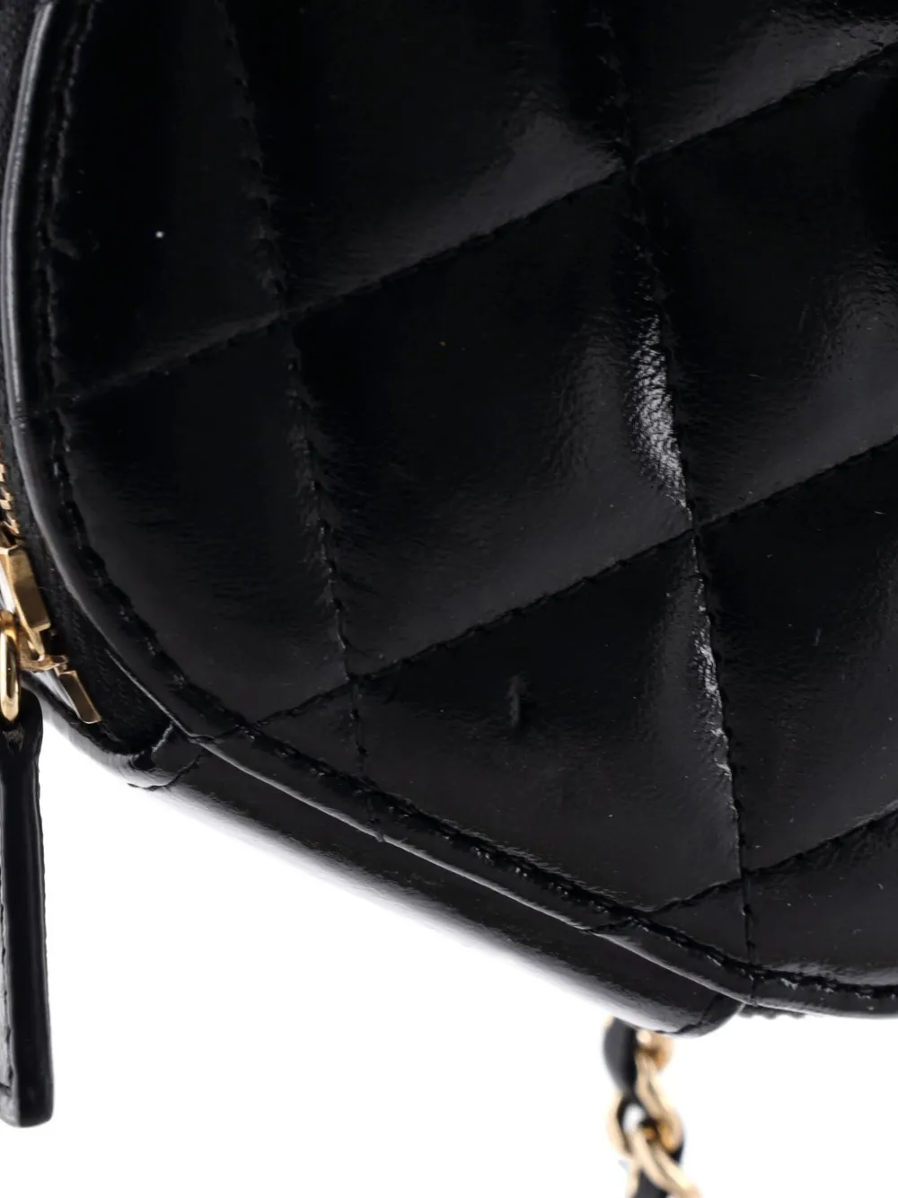 Handle With Care Round Vanity Case With Chain Quilted Lambskin Small Crossbody Bag