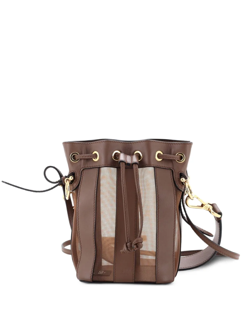 Fendi Pre-Owned Borsa a tracolla Mon Tresor mini in pelle Pequin e rete - Marrone