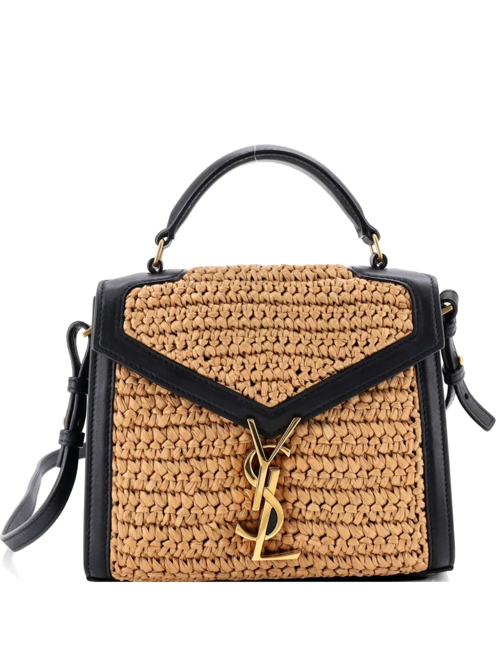 Saint Laurent Pre-Owned Cassandra Top Handle Bag Raffia with Leather Mini satchel - Nero