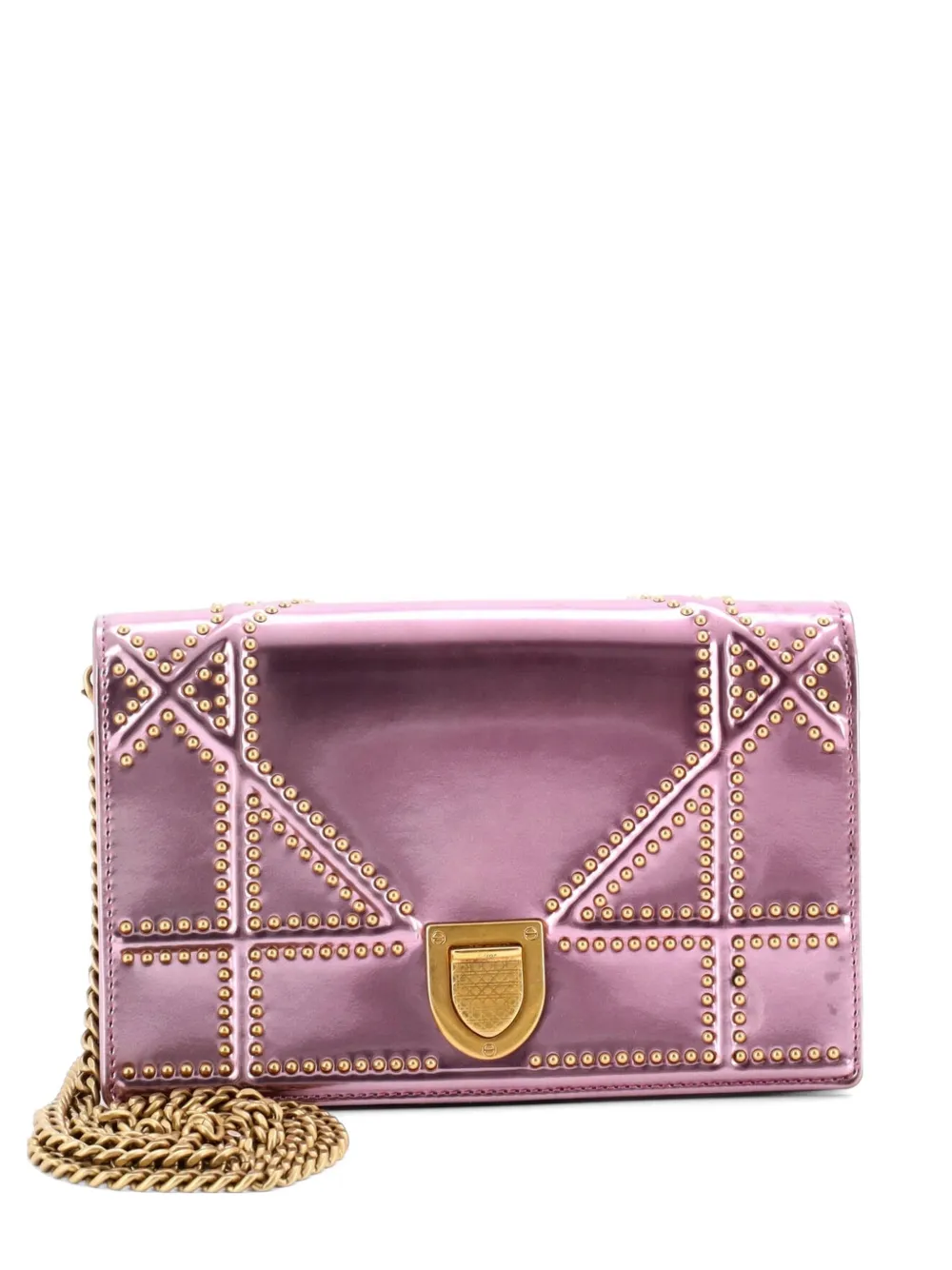 Christian Dior Pre-Owned Borsa a tracolla Diorama piccola in pelle verniciata con battente e borchie - Rosa