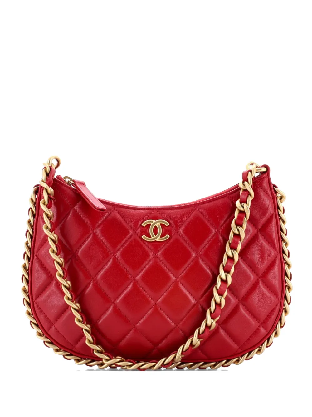 CHANEL Pre-Owned Borsa passepartout CC in pelle di agnello trapuntata con catena - Rosso