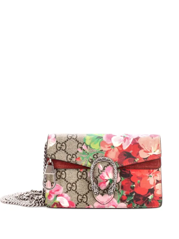 Gucci Pre-owned Dionysus Bag Blooms Print GG Coated Canvas Super Mini Crossbody Bag in Brown
