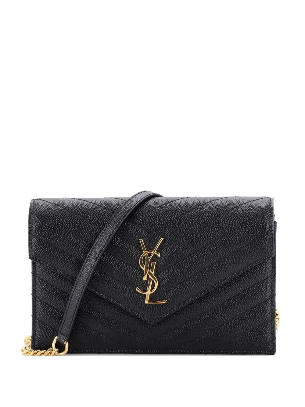 Saint Laurent Pre-Owned Classic Monogram Wallet on Chain Matelasse Chevron Leather Small crossbody bag - Nero