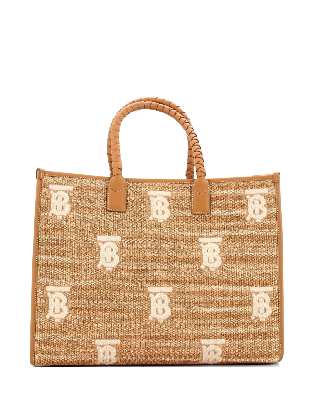 Burberry Pre-Owned Borsa tote Freya media in rafia con ricamo - Marrone