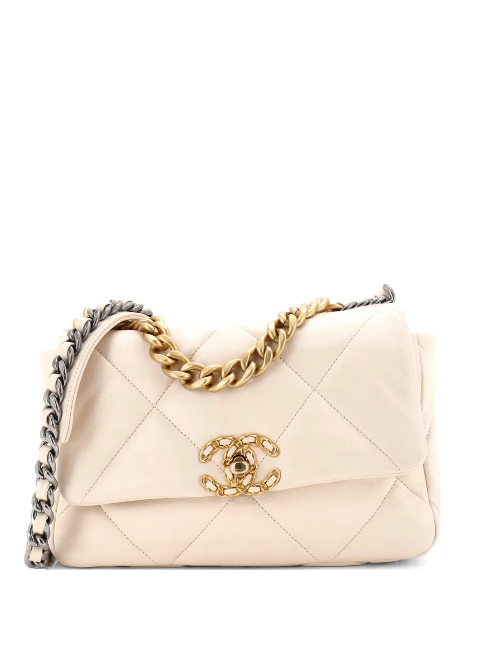 CHANEL Pre-Owned Borsa a tracolla 19 media in pelle trapuntata con battente - Toni neutri