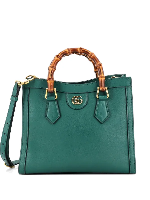 Gucci Pre-owned Diana NM Bamboo Handle Leather Small Tote Bag in Green