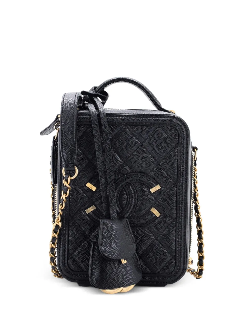 CHANEL Pre-Owned Borsa a tracolla Filigree Vertical Vanity in pelle Caviar trapuntata - Nero